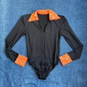 90s tiger print collared zip up bodysuit
